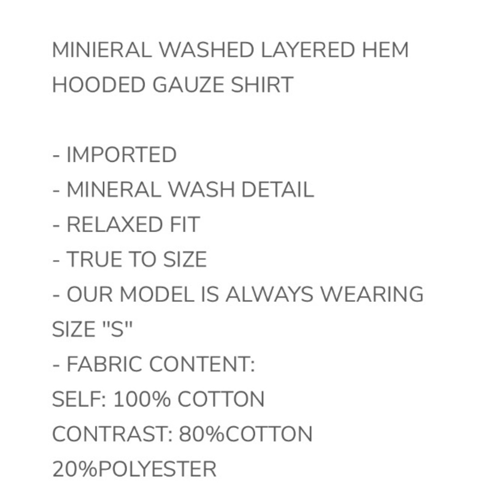 294 1 left ❤️ OLI & HALI MINIERAL WASHED LAYERED HEM
HOODED GAUZE SHIRT - Picture 4 of 4